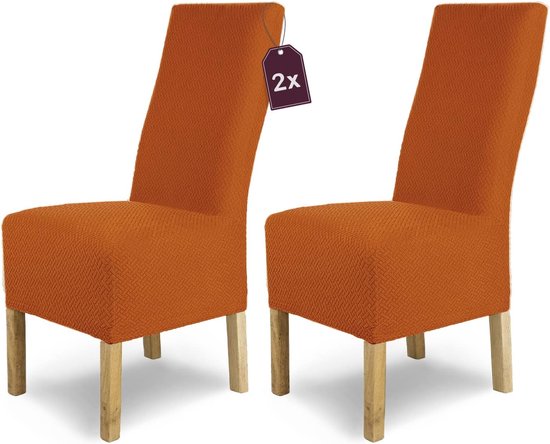 Stretch lange stoelhoezen, set van 2, oranje-terra, elastische flanellen stoelhoezen, schommelstoelen, stretchhoes, stoelsprei als elegante beschermhoes