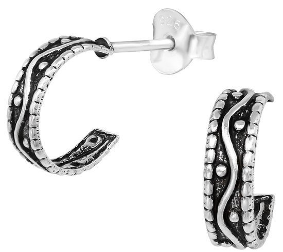 Joy|S - Zilveren Bali oorbellen - 10 mm - oorringen stud - geoxideerd - patroon