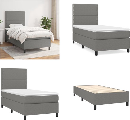 vidaXL Boxspring met matras stof donkergrijs 100x200 cm Boxspring