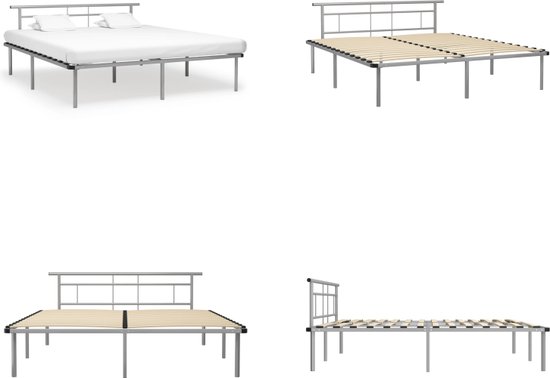 vidaXL Bedframe metaal grijs 200x200 cm - Bedframe - Bedframes - Tweepersoonsbed - Tweepersoonsbedden