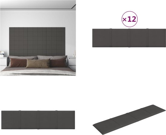 vidaXL Wandpanelen 12 st 1-08 m² 60x15 cm stof donkergrijs - Wandpaneel - Wandpanelen - Wanddecoratie - Wandversiering