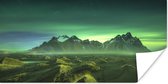Poster Noorderlicht - Berg - Groen - IJsland - 40x20 cm