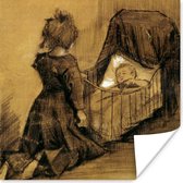 Poster Meisje geknield bij een wieg - Vincent van Gogh - 30x30 cm