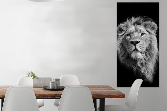 Affiche Lion asiatique sur fond noir en noir et blanc - 60x120 cm
