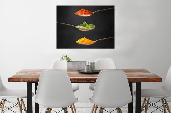 Poster Herbes - Cuillère - Épices - Zwart - Italien - 80x60 cm