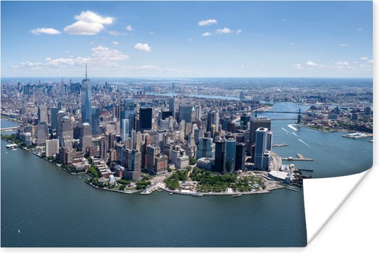 Luchtfoto van New York Poster 120x80 cm - Foto print op Poster (wanddecoratie woonkamer / slaapkamer) / Amerikaanse steden Poster