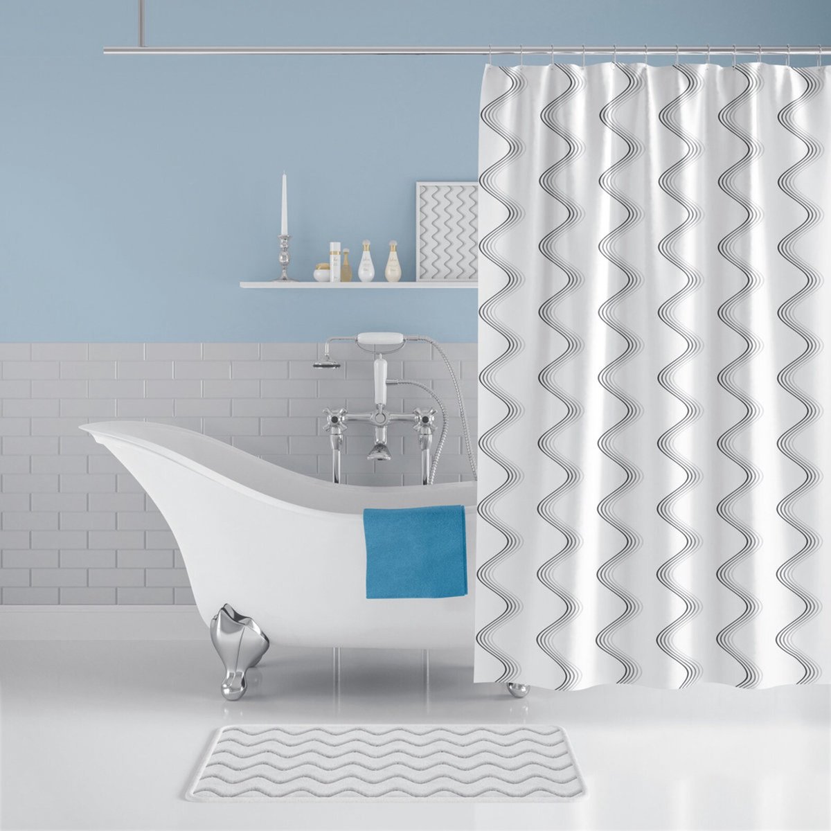 Casabueno Water way - Douchegordijn Waterdicht 180x200 cm - Digitale Print - Polyester - Anti Schimmel - Wasbaar