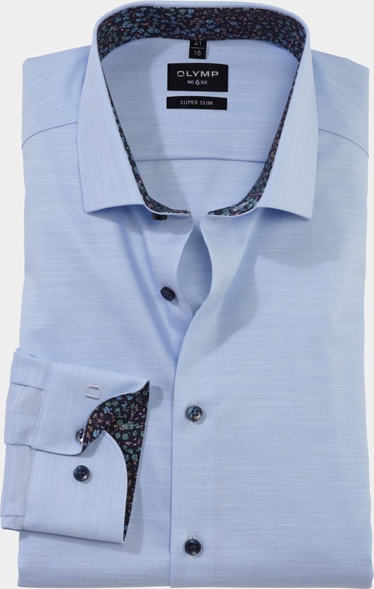 OLYMP No. 6 Six super slim fit overhemd - structuur - lichtblauw - Strijkvriendelijk - Boordmaat: 39