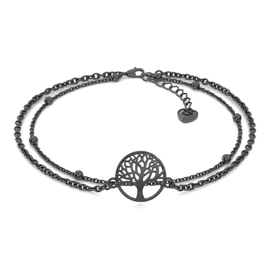 SERASAR Bracelet de cheville en argent sterling avec signe d'arbre [Vie], noir, bijoux 925