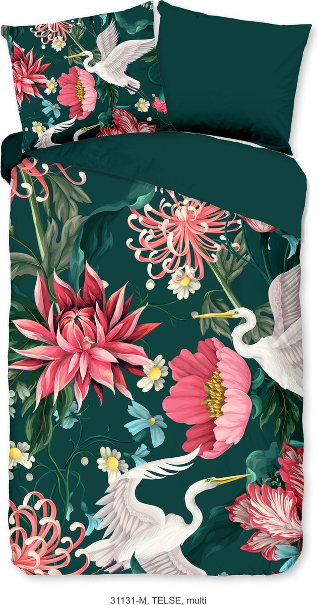Pure dekbedovertrek bloemen en kraanvogels - 1 persoons 140x200/220 cm - Multi - Microvezel