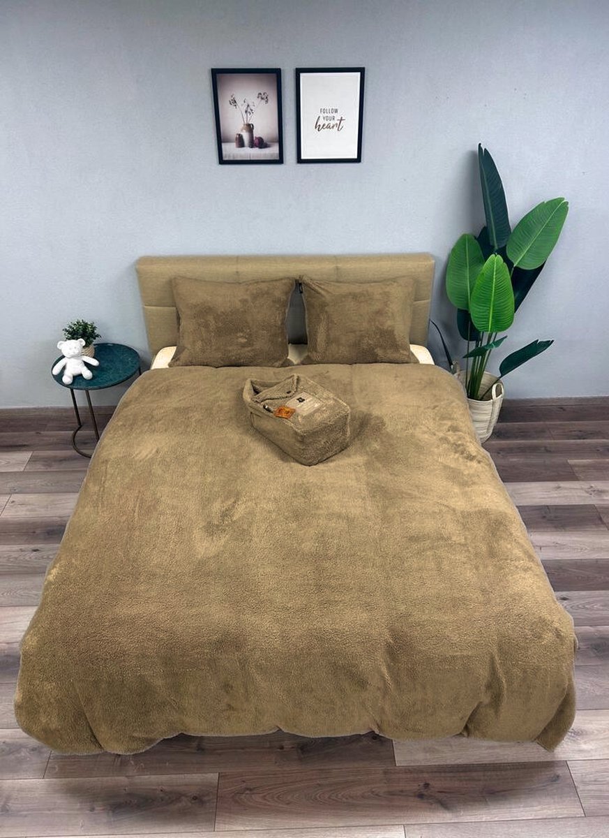 Beau Maison - Teddy - Cozy - Fleece dekbedovertrek Taupe 240x200/220 cm