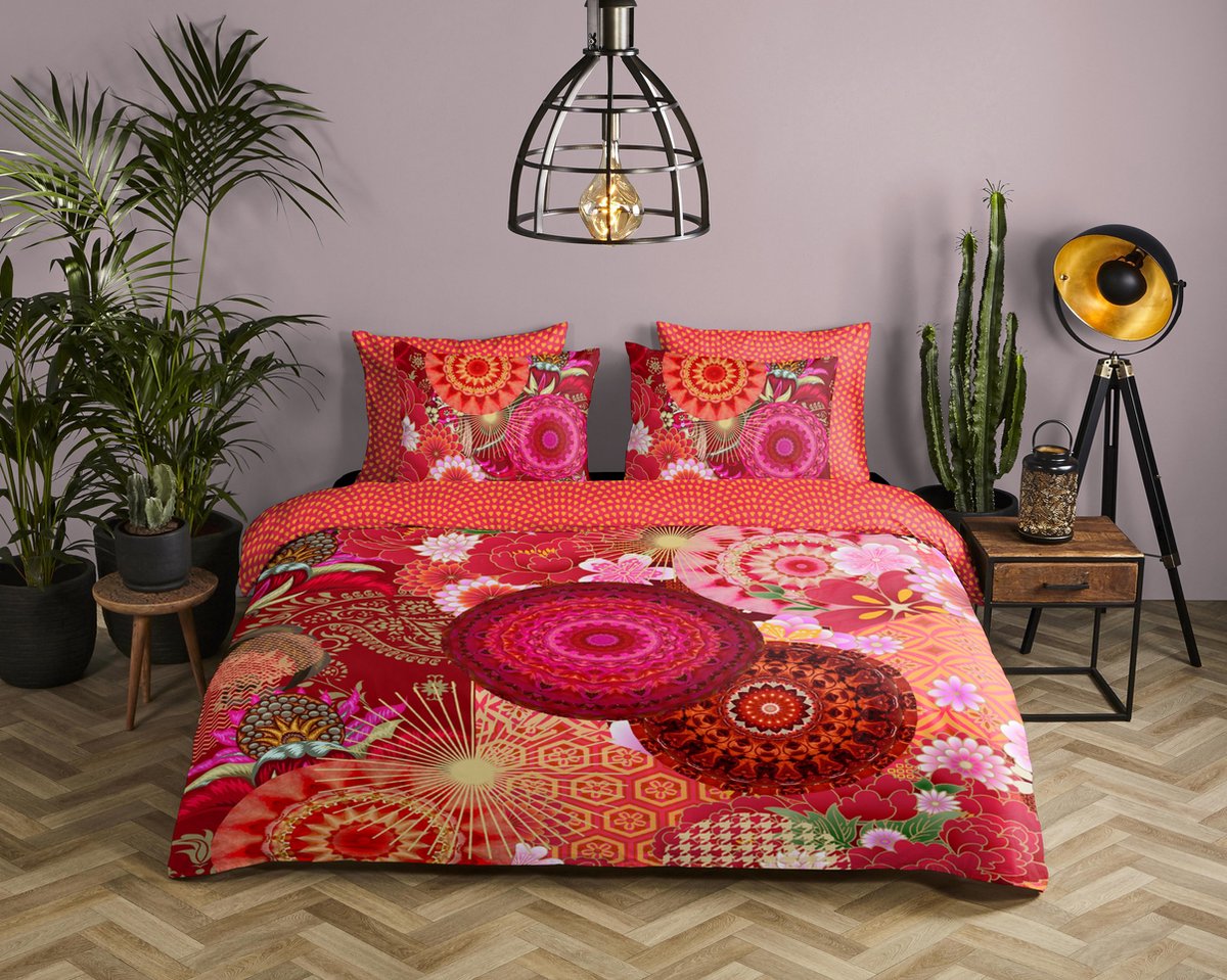 HIP Dekbedovertrek "mandala's en bloemen" - Rood - (200x200/220 cm) - Katoen Satijn