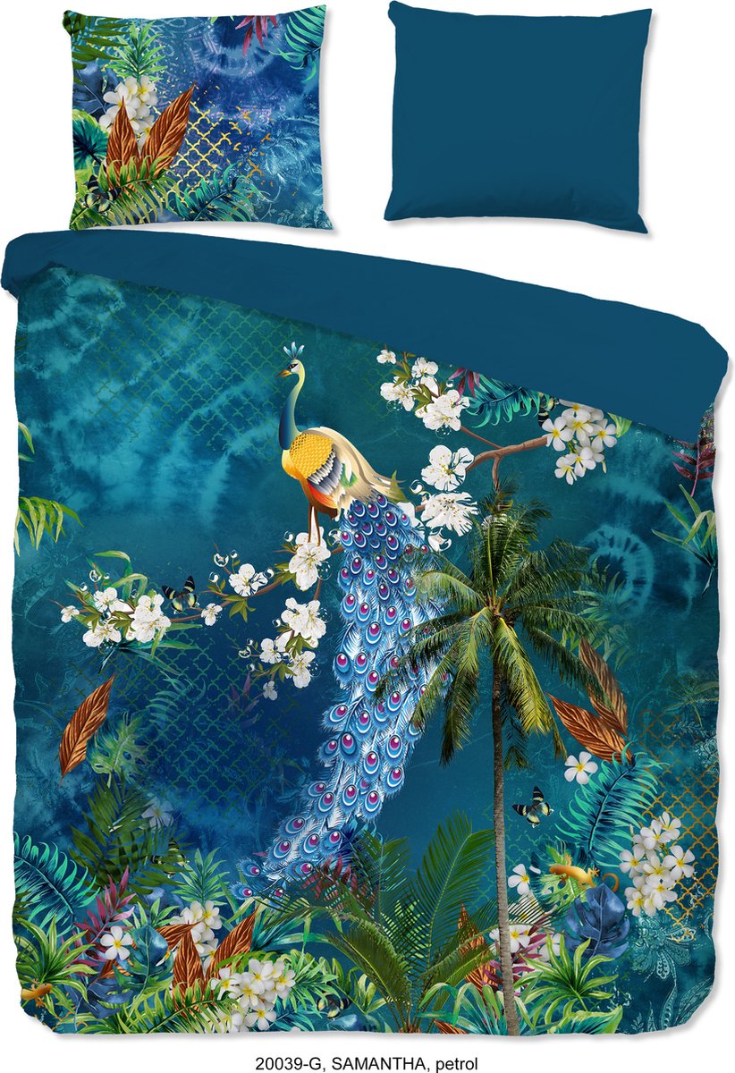 Good Morning Dekbedovertrek "pauw" - Petrol - (200x200/220 cm) - Katoen