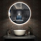 LED-badkamerspiegel 90x90cm met verlichting, aanraakschakelaar, anticondens, wit licht/warm wit licht/warm licht, instelbare helderheid, uitschakelgeheugen