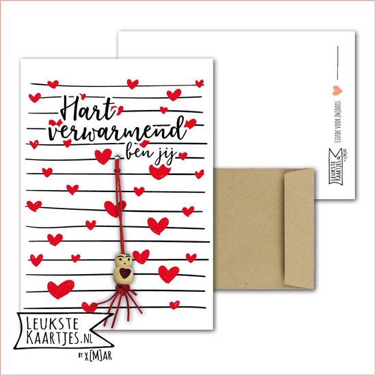 Kaartkadootje -> Gelukspoppetje Hartje - No:03 (Hart verwarmend ben jij - Liefde - Rode Hartjes met zwarte lijnen) - LeuksteKaartjes.nl by xMar