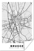 Poster Stadskaart – Zwart Wit - Kaart – Brugge – België – Plattegrond - 60x90 cm