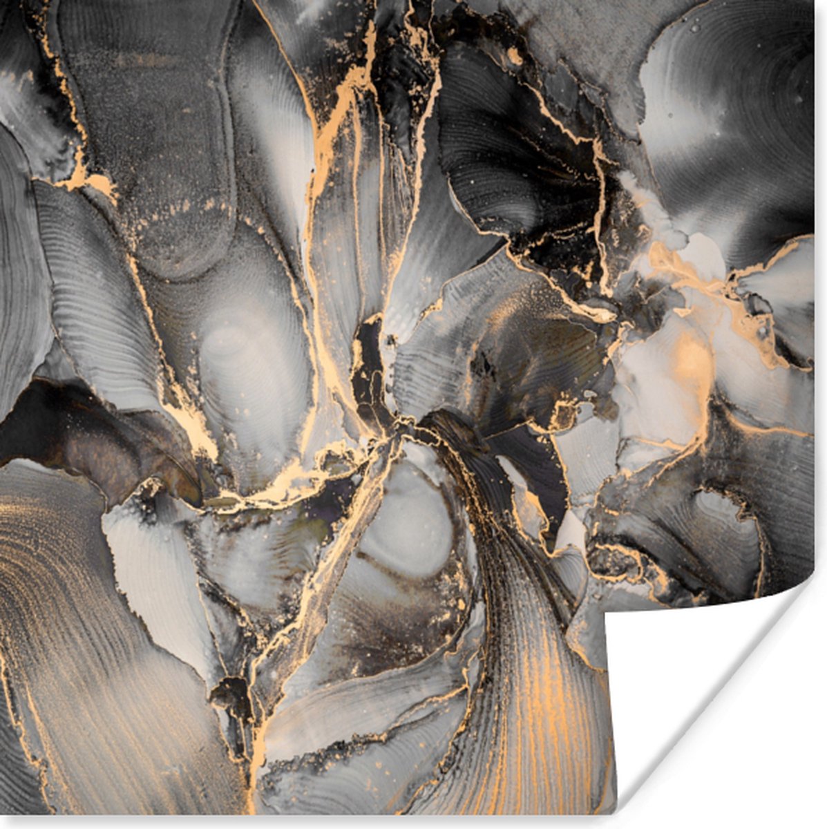 Poster Grijs - Luxe - Goud - Marmer - 50x50 cm