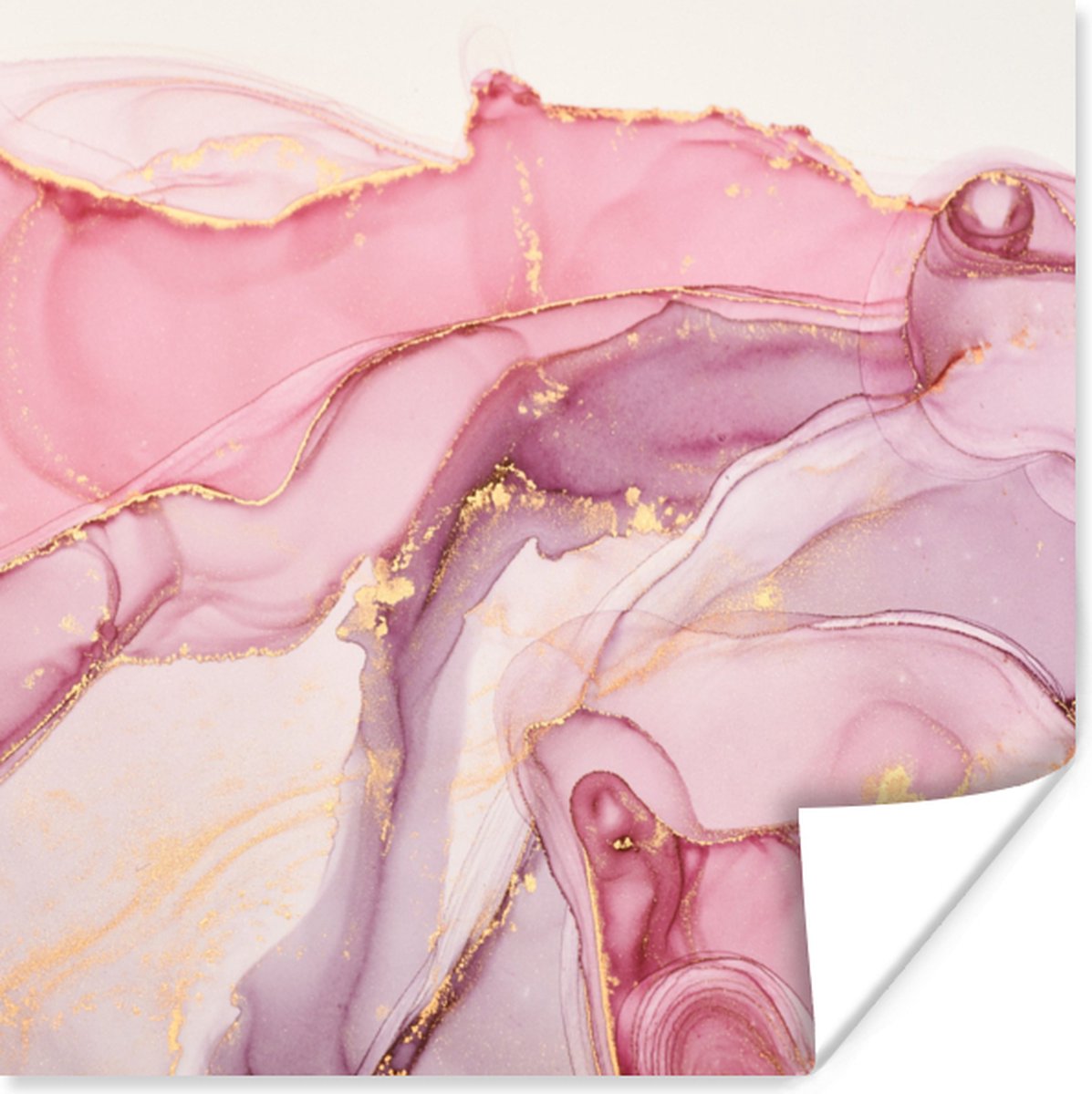 Poster Goud - Marmer - Roze - 50x50 cm