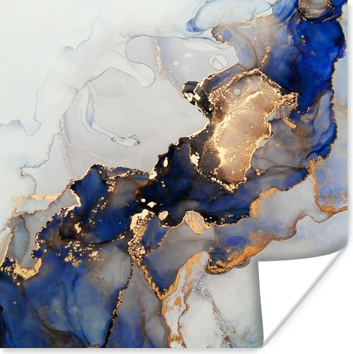 Poster Marmer - Blauw - Goud - 50x50 cm