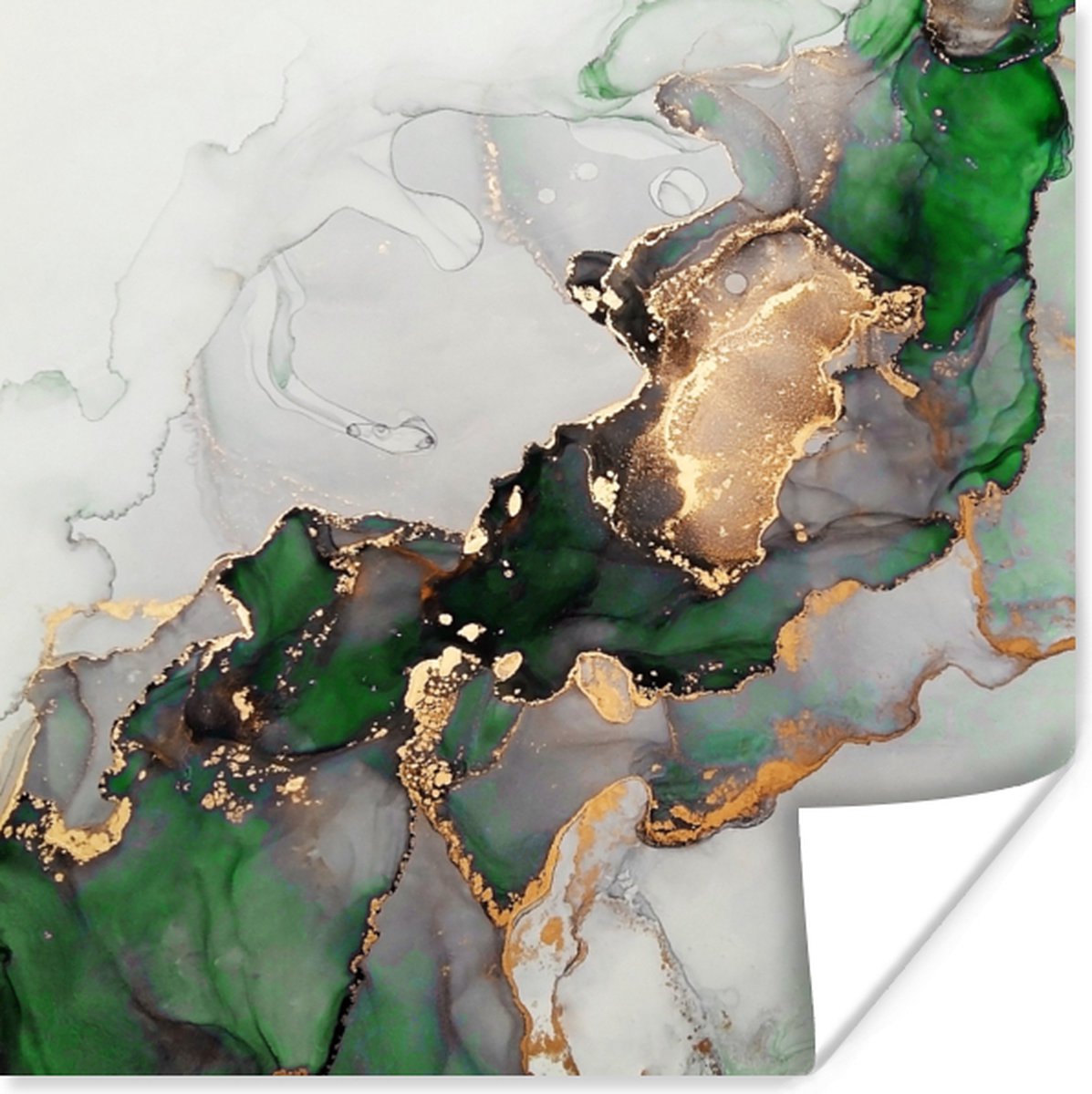 Poster Marmer - Goud - Groen - Luxe - 75x75 cm
