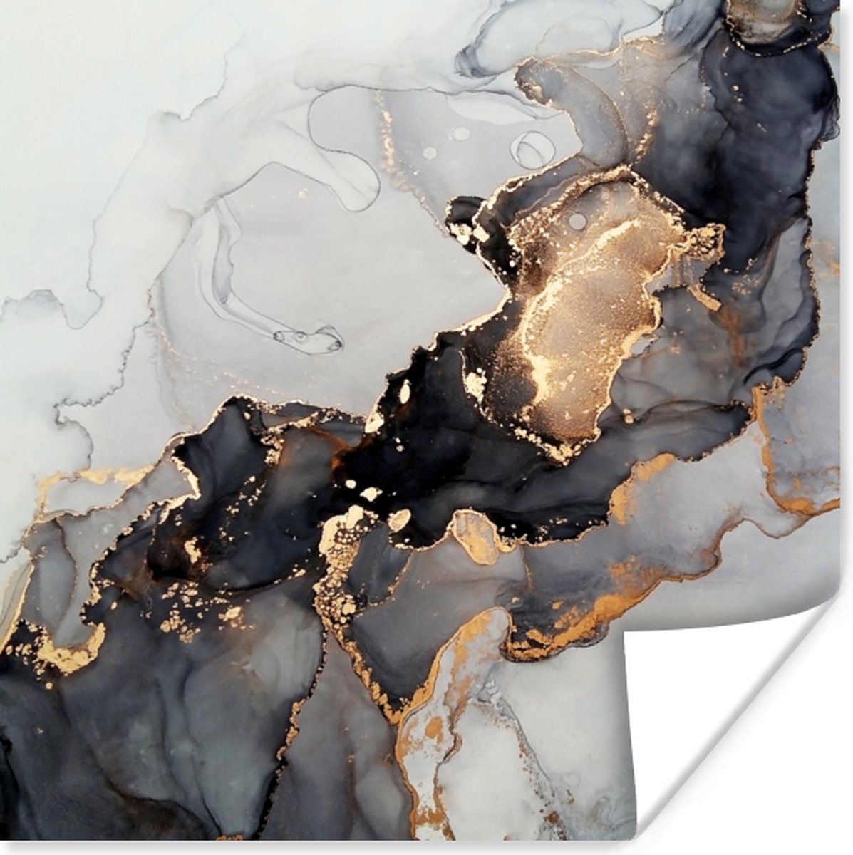 Poster Zwart - Marmer - Luxe - Goud - 75x75 cm