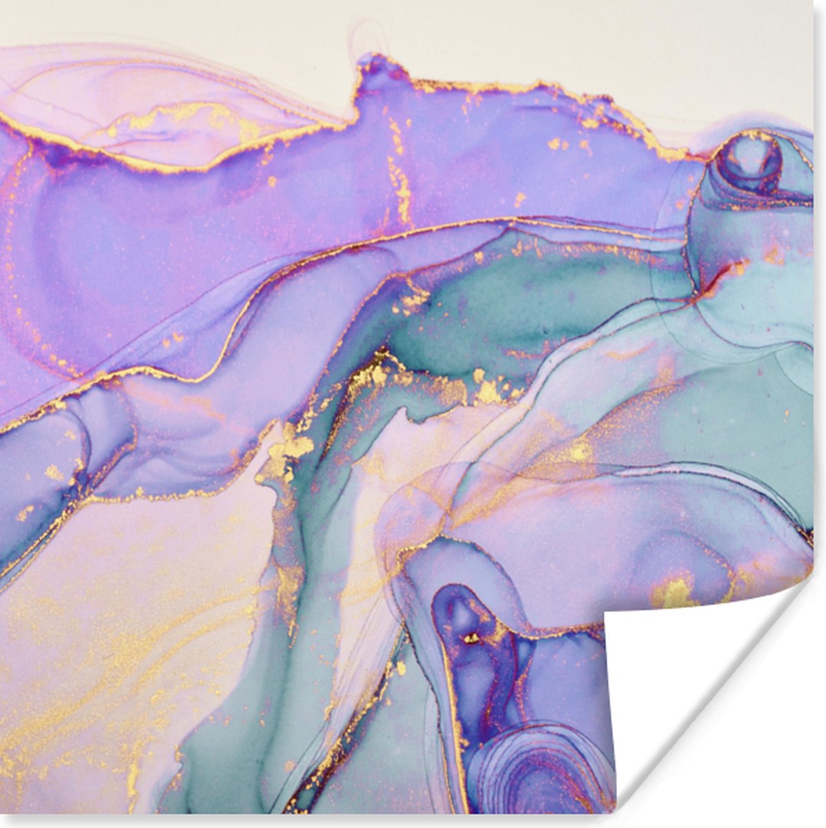 Poster Goud - Marmer - Paars - 30x30 cm