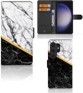 Mobiel Case Geschikt voor Samsung Galaxy S24 Ultra GSM Hoesje Marble White Black