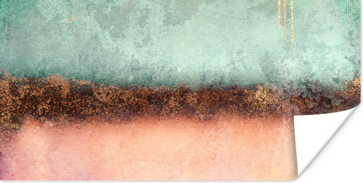 Poster Goud - Verf - Abstract - Groen - Roze - 80x40 cm