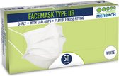 Voordeelverpakking 4 X Merbach mondmasker wit 3-lgs IIR oorlus 50 stuks