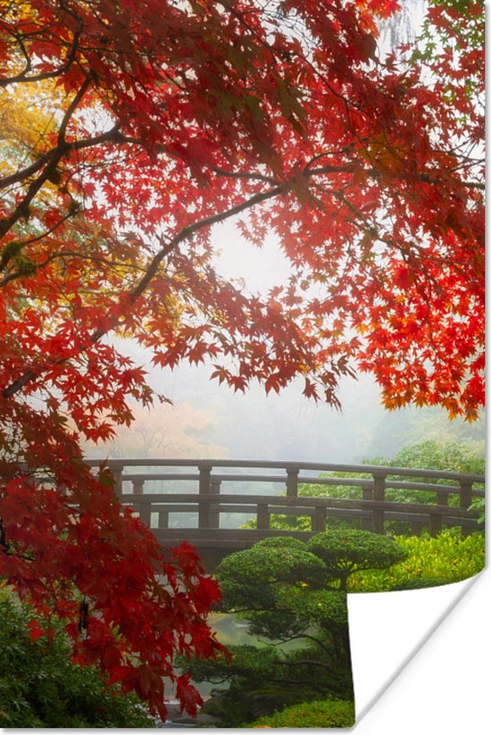 Poster Japanse esdoorn - Bomen - Brug - Natuur - Japans - 20x30 cm