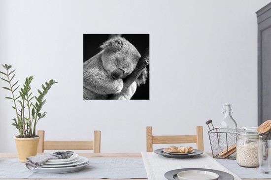 Stickers muraux - Feuille Autocollant - Koala Endormi sur Fond Noir en Noir et Blanc - 50x50 cm - Film Adhésif - Stickers muraux Chambre d'Enfant - Papier Peint Auto-Adhésif