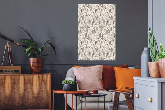 Stickers muraux - Sticker Foil - Fleurs - Zwart - Wit - Feuilles - 60x90 cm - Film Adhésif - Stickers muraux Chambre Enfant - Papier Peint Auto Adhésif