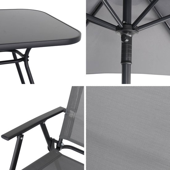 sweeek - Tuintafel met 6 stoelen en 1 parasol, antraciet
