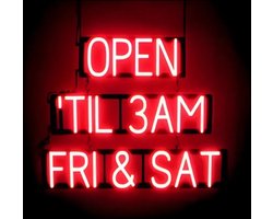OPEN 'TIL 3AM FRI & SAT - Lichtreclame Neon LED bord verlicht | SpellBrite | 75 x 60 cm | 6 Dimstanden - 8 Lichtanimaties | Reclamebord neon verlichting