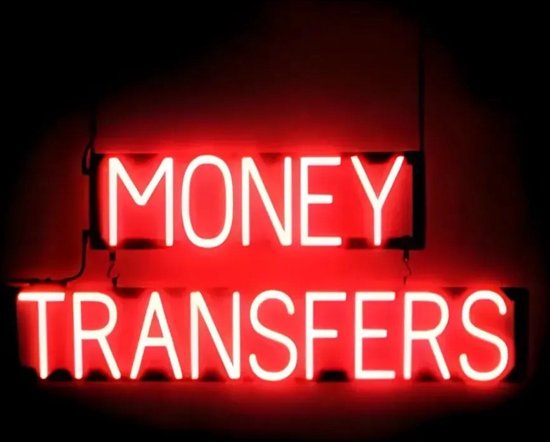 MONEY TRANSFERS - Lichtreclame Neon LED bord verlicht | SpellBrite | 88 x 38 cm | 6 Dimstanden - 8 Lichtanimaties | Reclamebord neon verlichting