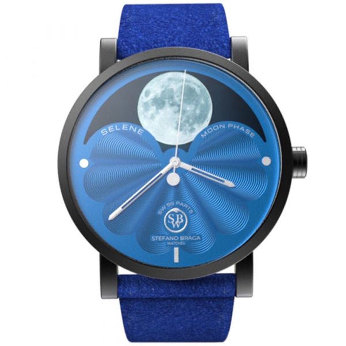 Stefano Braga Watches Swiss made hypoallergenic watch Selene DLC with Moon phase