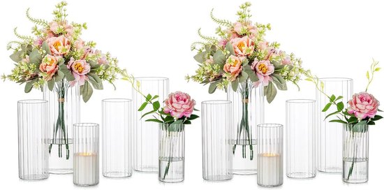 Glazen kaarsenhouder glazen cilinder 12 stuks: bruiloftsfeest tafeldecoratie moderne kaarsenhouder glazen vaas voor stompkaarsen drijvende kaarsen bloemen voor decoratie woonkamer eetkamer