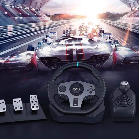PXN - V9 - Race Stuur - Met Pedalen en Shifter - 270/900°- Game Stuur - Geschikt voor PS4 - Xbox One - PC - Xbox Series X|S - PS3 - Nintendo Switch - Met App - PXN