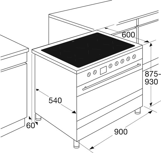 ETNA FI590ZWA - Inductiefornuis (90 cm) - Zwart glas - 3-fase