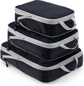 Compressie-Packing Cubes Set 3-Delig - Reisorganizer voor Kleding, Schoenen en Accessoires - Waterdicht Nylon Polyester - Zwart - Met Handgreep en Lichtgewicht Design