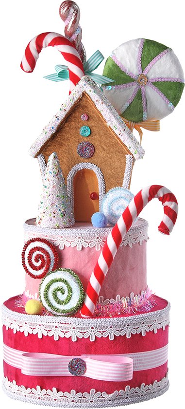 Viv! Christmas Kerstbeeld - Taart vol Snoep Kerstboom Piek - pastel - roze - 58cm