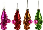 Viv! Christmas Kerstornament - Bellenblazende Gnoom - set van 4 - glas - felle kleuren - 10cm