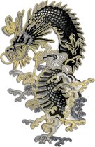 Draak Draken Dragon Strijk Embleem Patch Small 11.5 cm / 18.7 cm / Wit Lichtgeel Grijs
