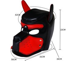 BDSM Puppy-Dog-Honden-Masker van Faux Leather kleur zwart-rood