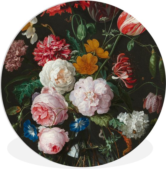 WallCircle - Wandcirkel ⌀ 90 - Stilleven met bloemen in een glazen vaas - Schilderij van Jan Davidsz. de Heem - Ronde schilderijen woonkamer - Wandbord rond - Muurdecoratie cirkel - Kamer decoratie binnen - Wanddecoratie muurcirkel - Woonaccessoires