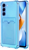 Schokbestendig TPU Hoes Kaarthouder Geschikt voor: Samsung Galaxy S21 FE - Blauw - Hoesje met Achterkant Pasjeshouder
