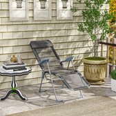 Sonnenliege, Klappbarer Liegestuhl, Gartenliege mit Verstellbarer Rückenlehne, Relaxliege für Balkon, Terrasse, Netz, Grau, 63 x 81 x 108 cm