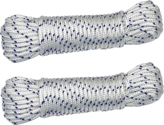 Corde paracorde AMIG - 2x - 10 mètres - D6mm - 400kg - nylon/polyester - blanc/bleu