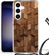 Stevig Telefoonhoesje geschikt voor Samsung Galaxy S24 Wooden Cubes