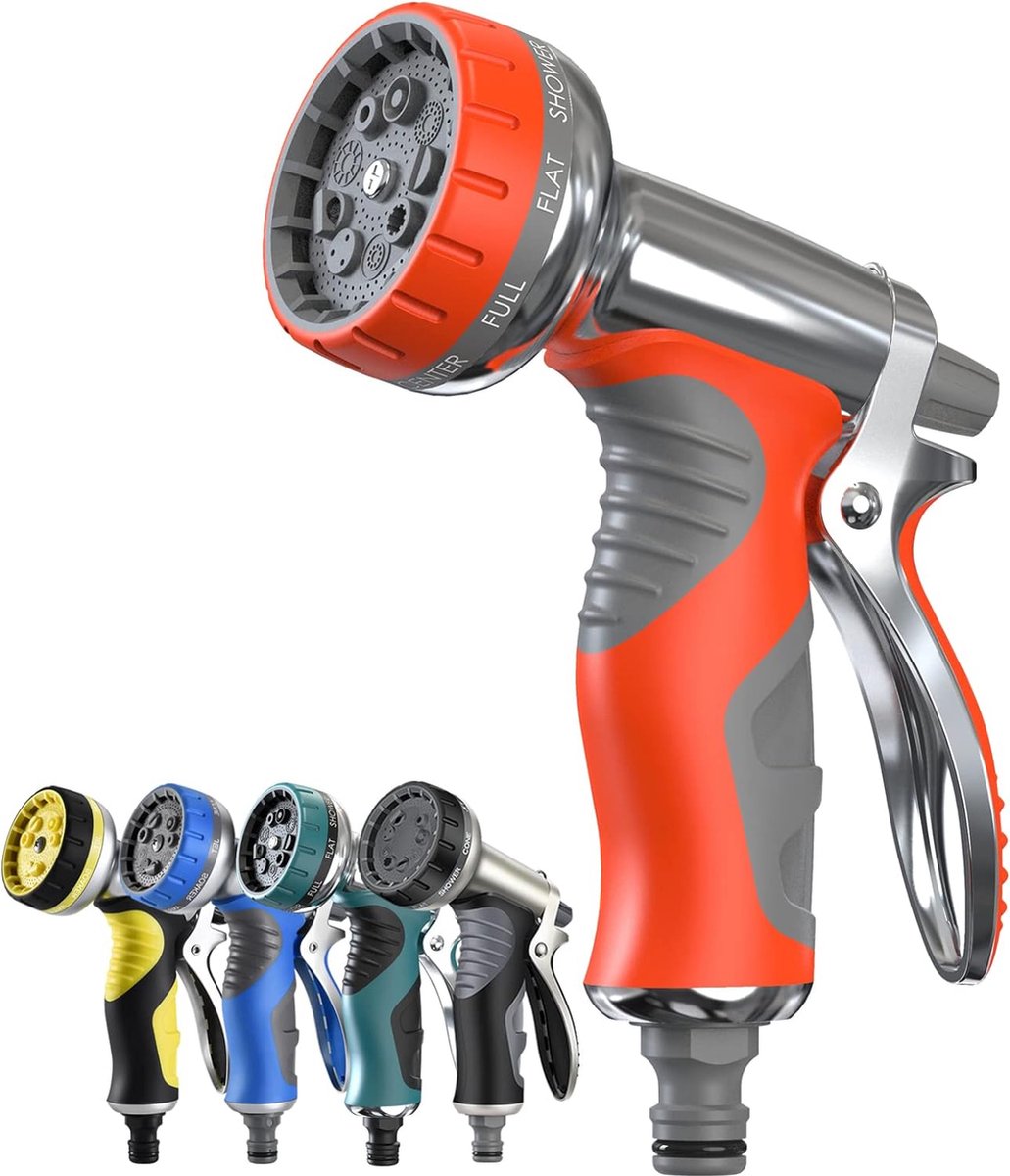 Tuinsproeier, handdouche met 9 irrigatiepatronen, multisproeier, metalen tuinslang, spuitpistool voor irrigatie, autowassen, huisdier baden, huishouden